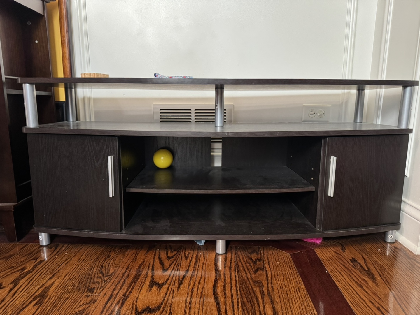 Dark Brown Entertainment Center with Silver Accents
