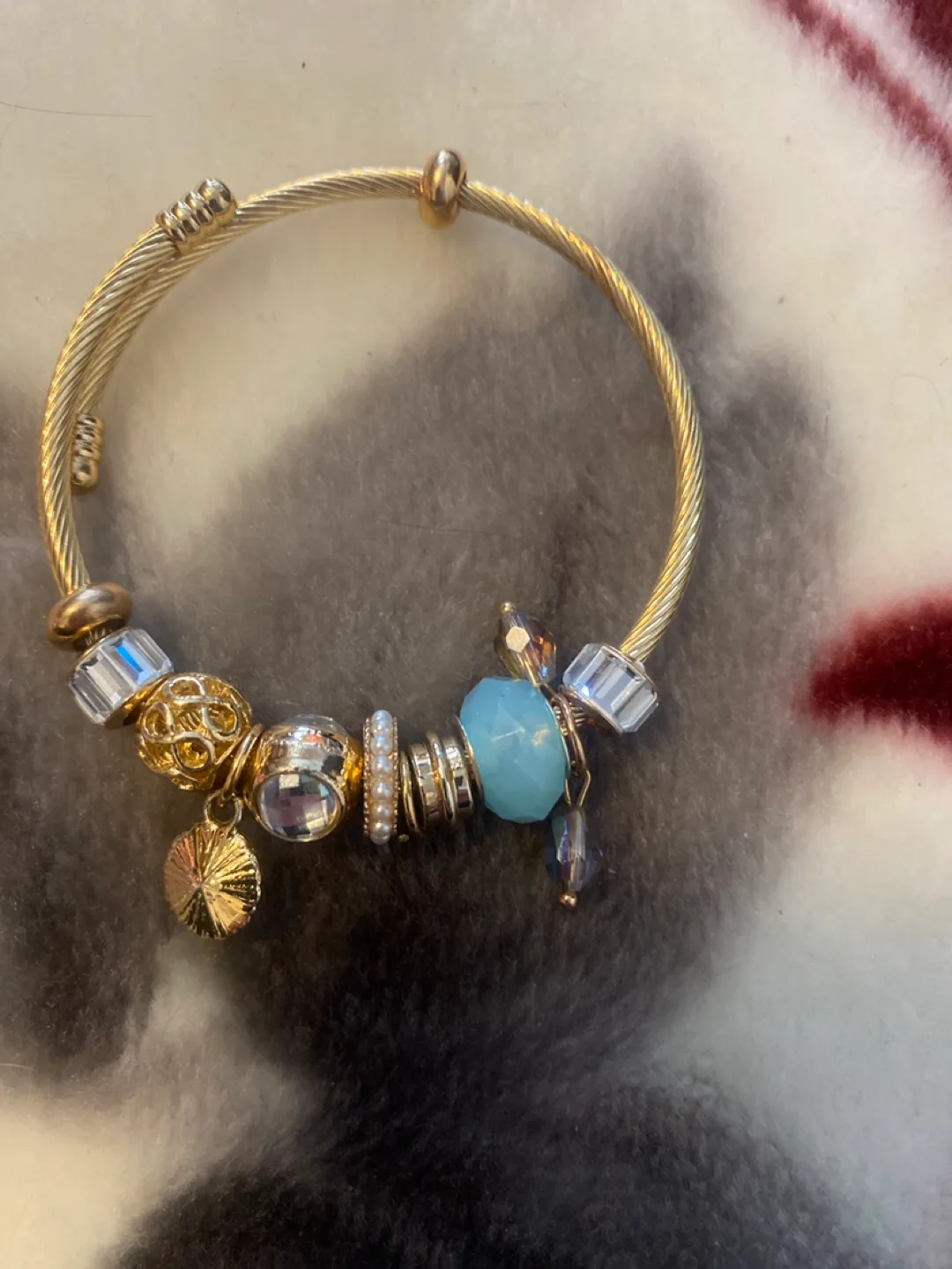 Gold plated Cable Bracelet with Charms thumbnail
