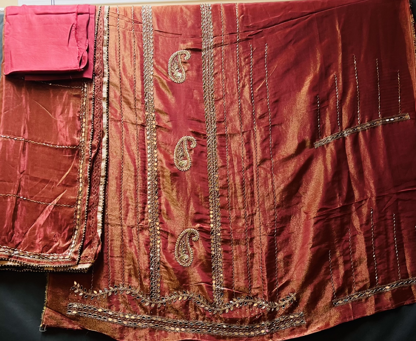 Gorgeous Maroon & Gold Embroidered Three-Piece Suit