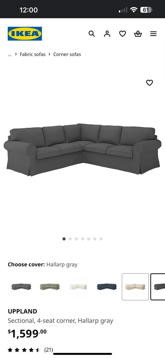 IKEA UPPLAND Sectional Sofa - Hallarp Gray