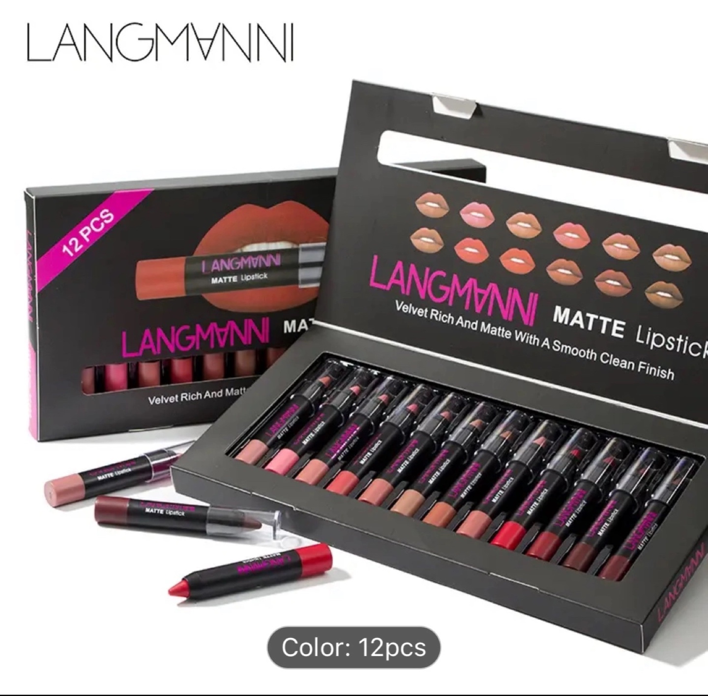 LANGMANNI Matte Lipstick Set - 12 Colors