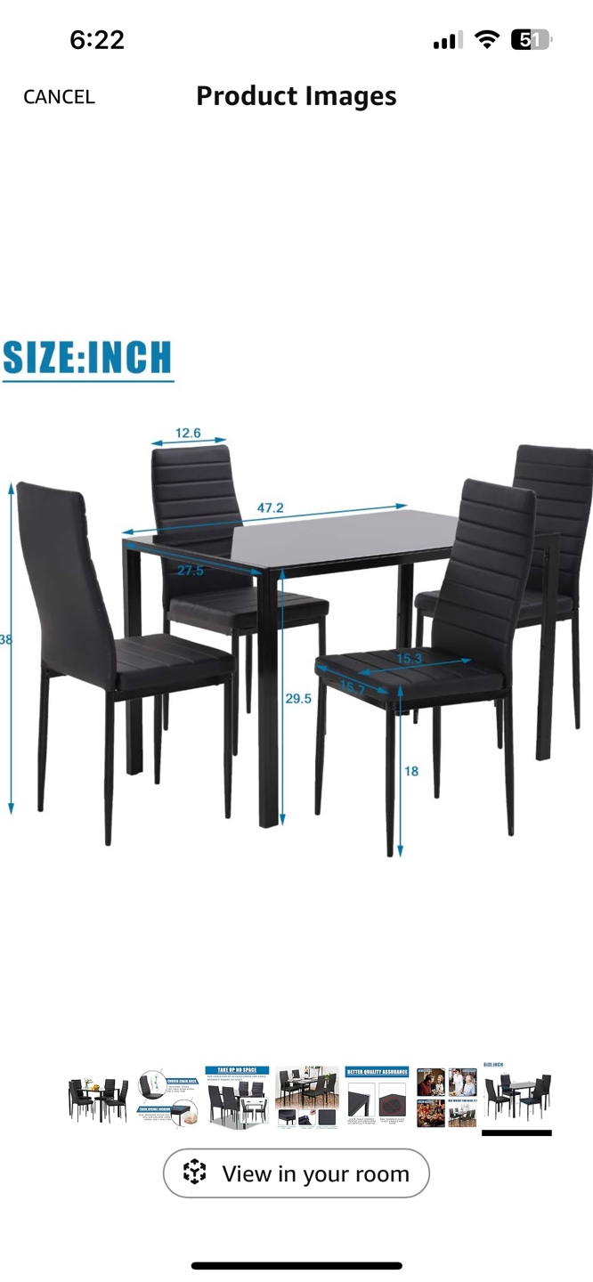 Black Glass Dining Table and Four Chairs Set