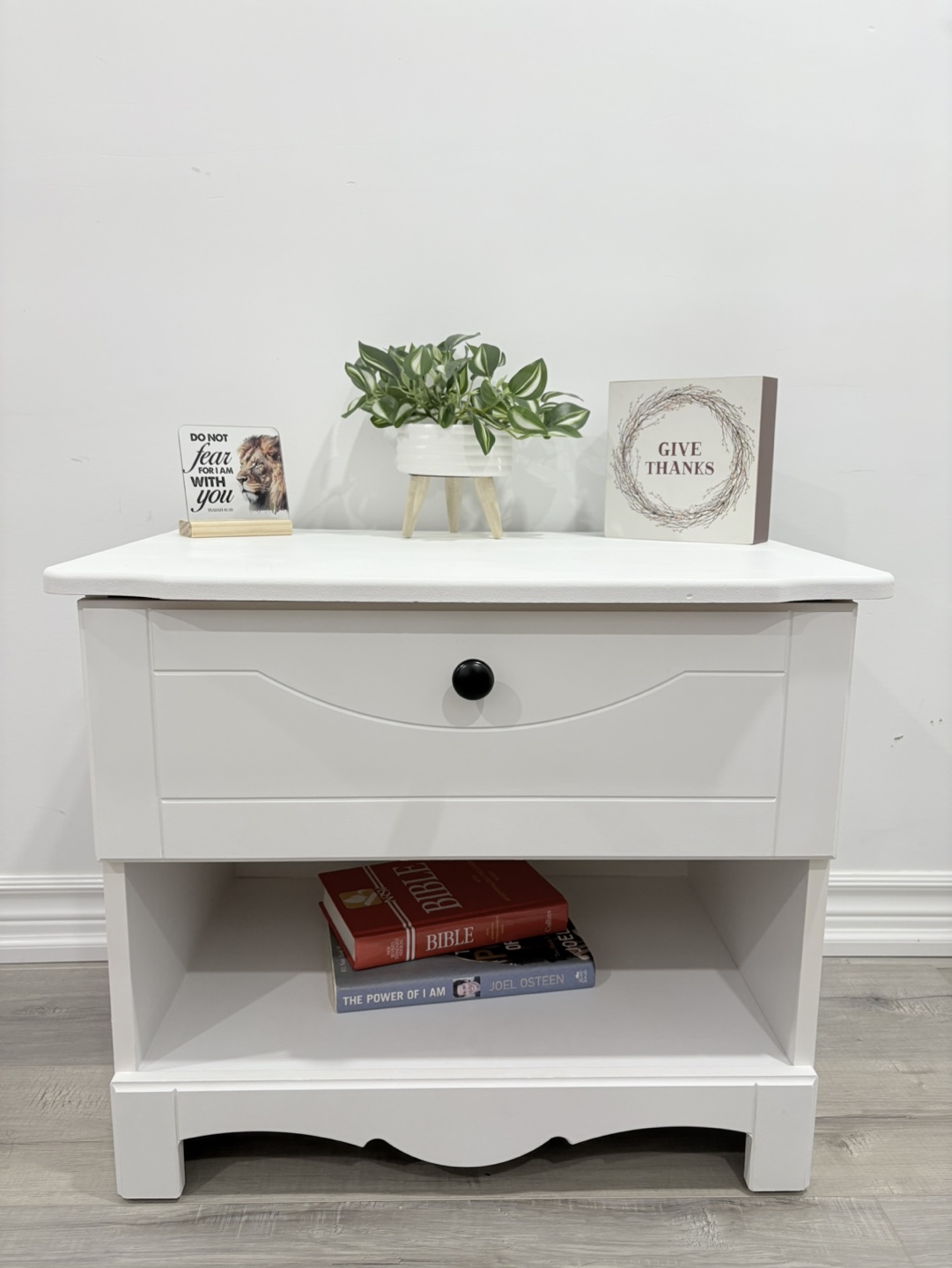 White Nightstand with Drawer and Shelf - photo 2
