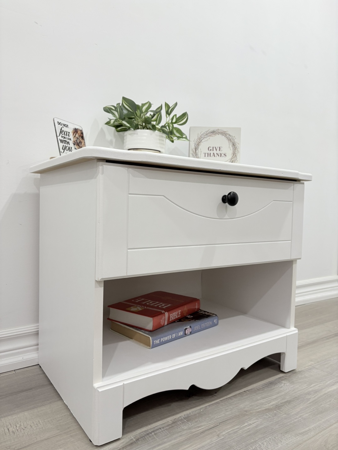 White Nightstand with Drawer and Shelf - photo 4