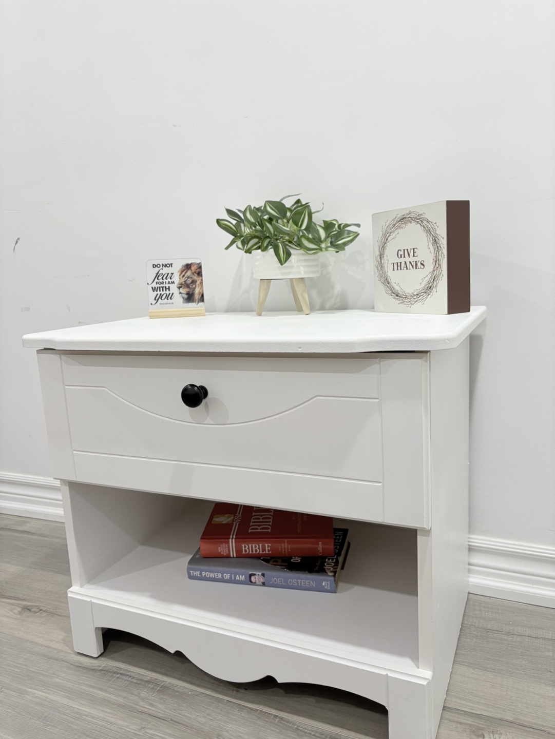 White Nightstand with Drawer and Shelf - photo 5
