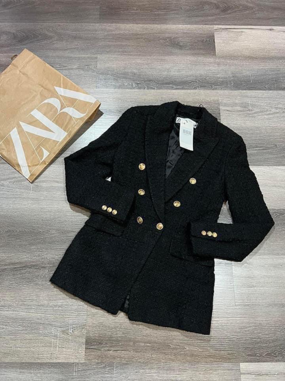 Zara Black Tweed Double-Breasted Blazer - photo 2