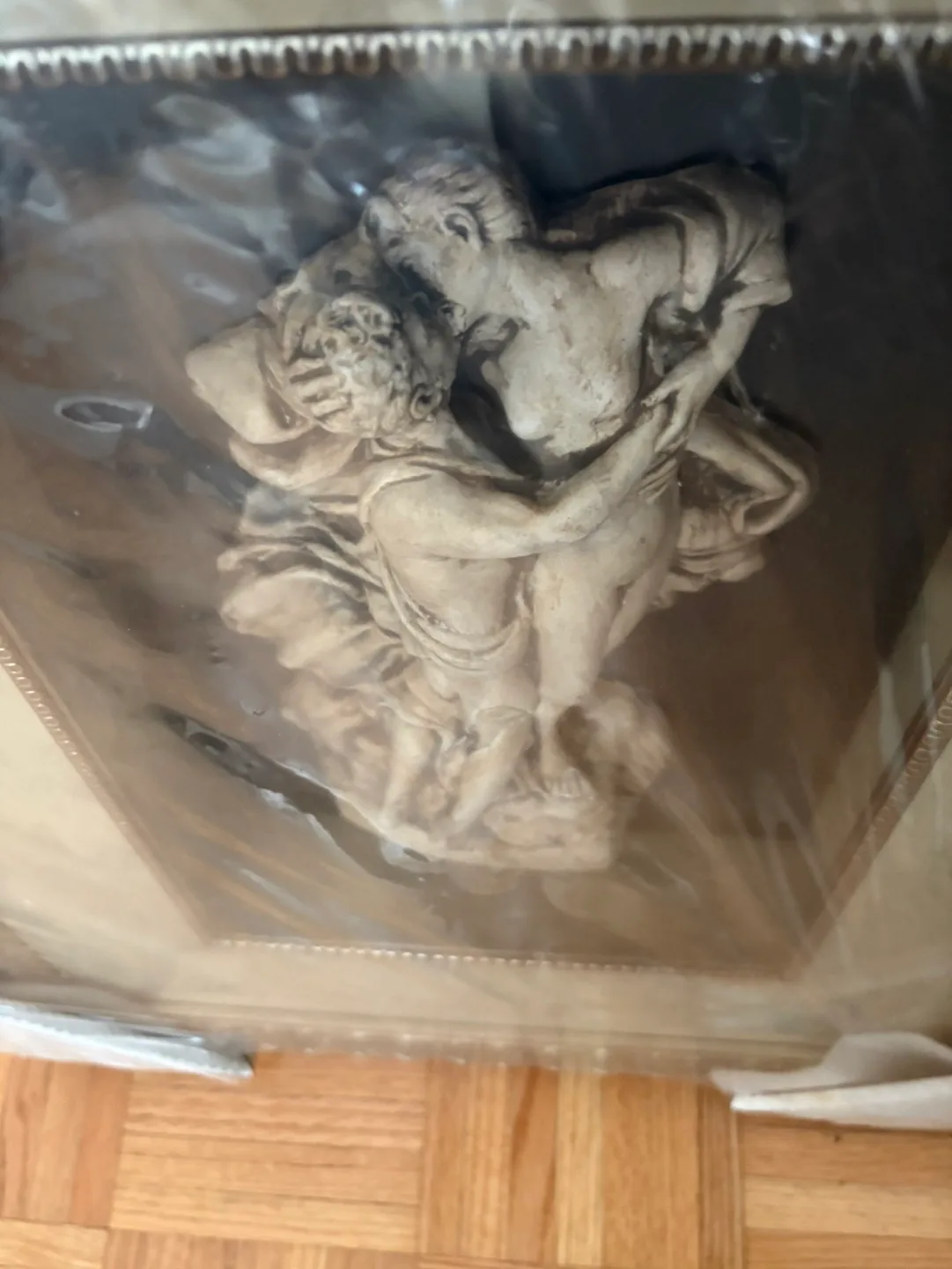 Beautiful Framed Sculpture of Embracing Lovers image indicator(5)