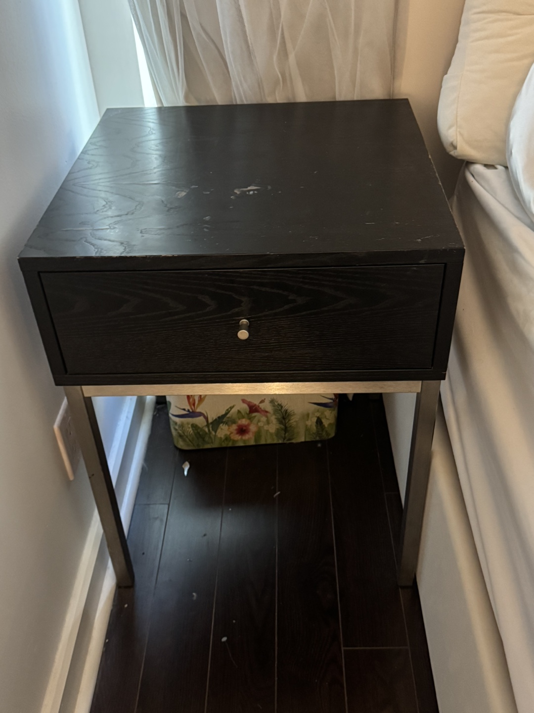 Set of Dark Wood One-Drawer Nightstand