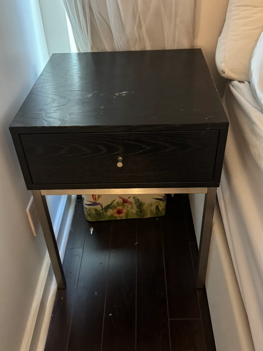 Set of Dark Wood One-Drawer Nightstand thumbnail