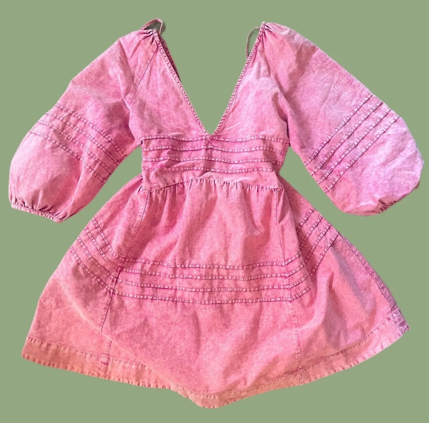 Pink Free People mini dress with balloon sleeves thumbnail