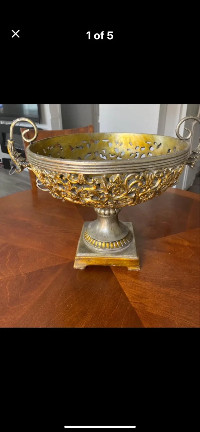Ornate Gold and Silver Pedestal Bowl image indicator(3)