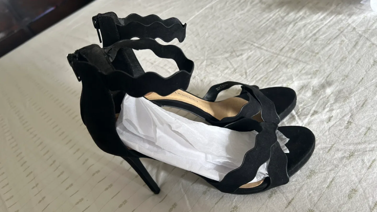 Black Suede Ankle-Strap Heels, Size 7.5 image indicator(2)