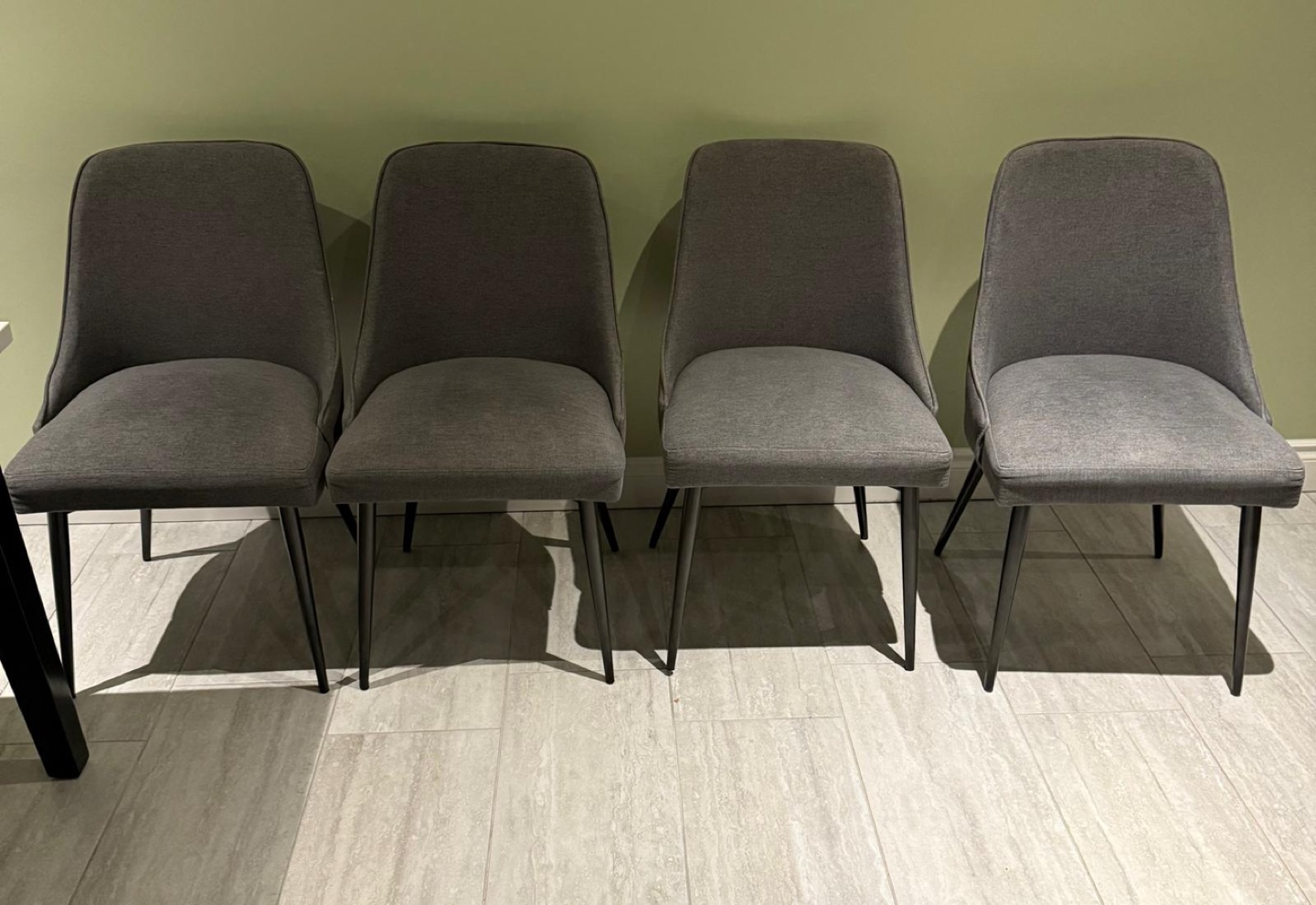 Four Grey Dining Chairs with Black Legs