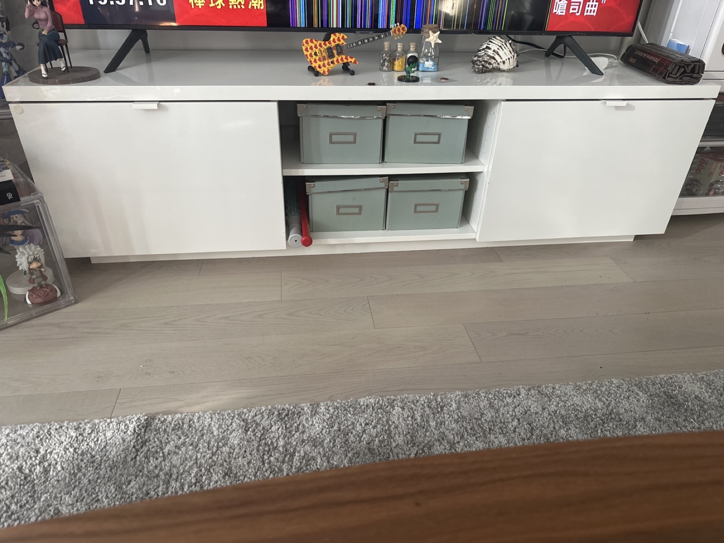 Ikea White TV Stand with Drawers and Shelves piano gloss finish - photo 2