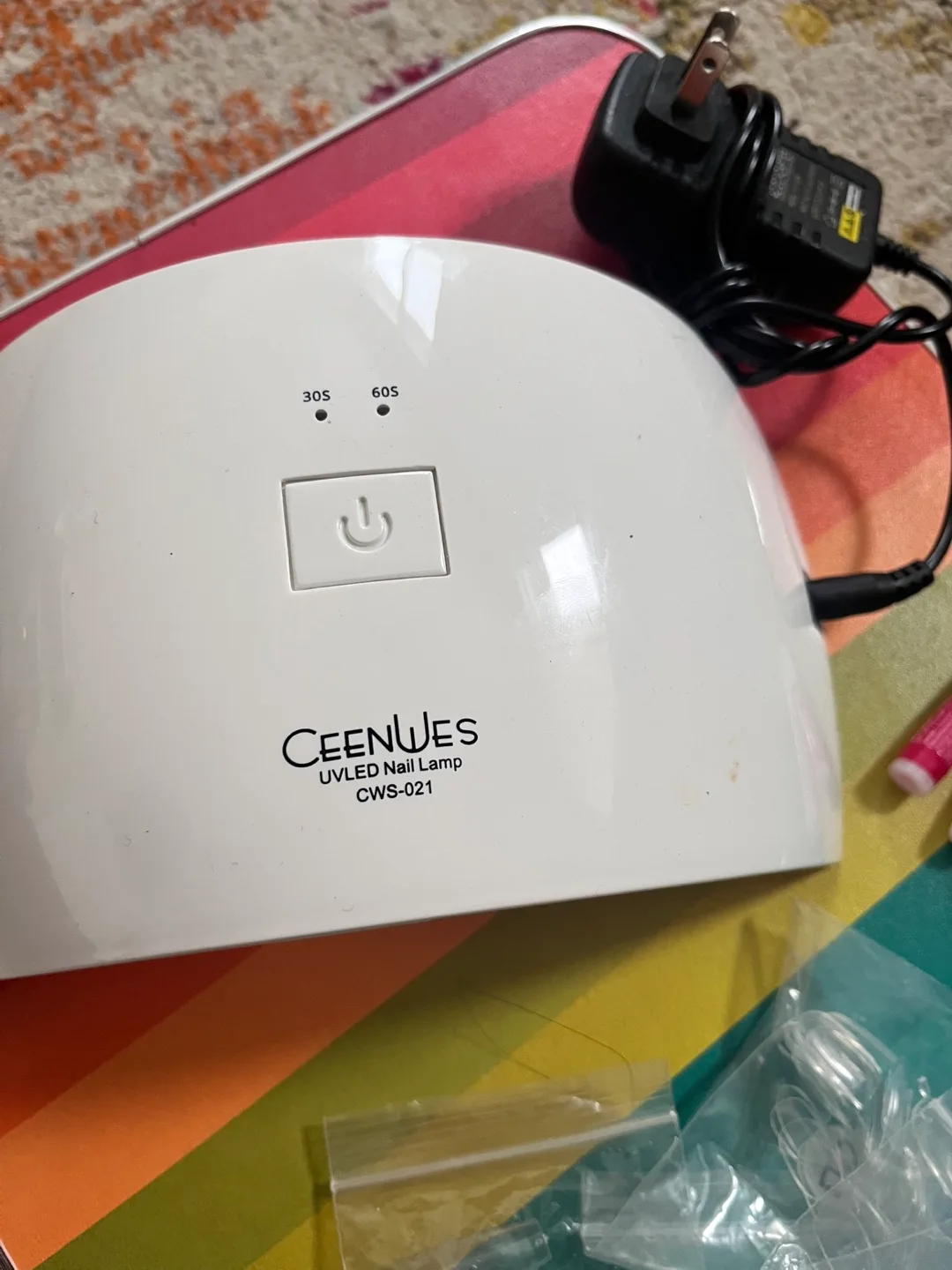 UV LED gel nail lamp with clear press on nails and glue image indicator(2)