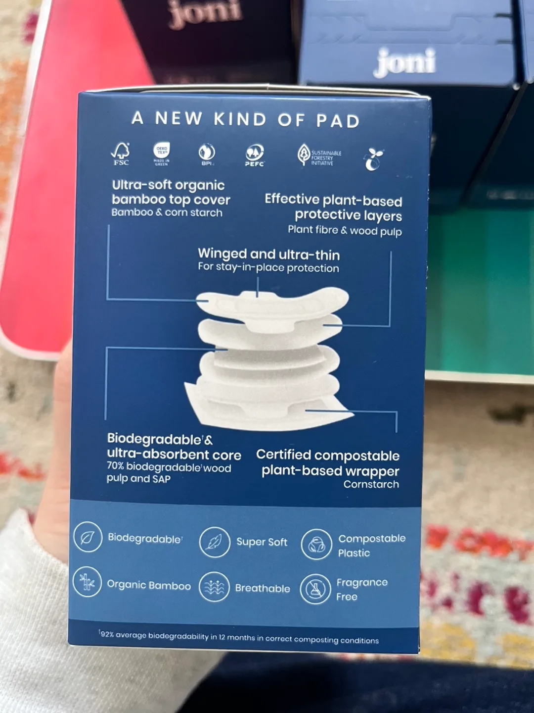 6 boxes Joni organic menstrual pads 10-pack image indicator(3)