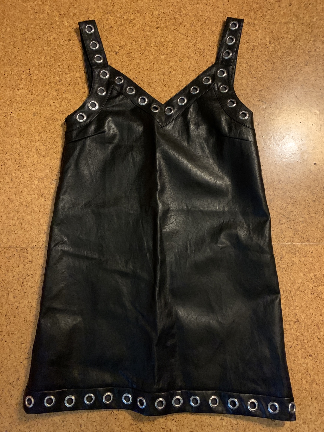 Disturbia Black Leather-Look Mini Dress with Eyelet Detail