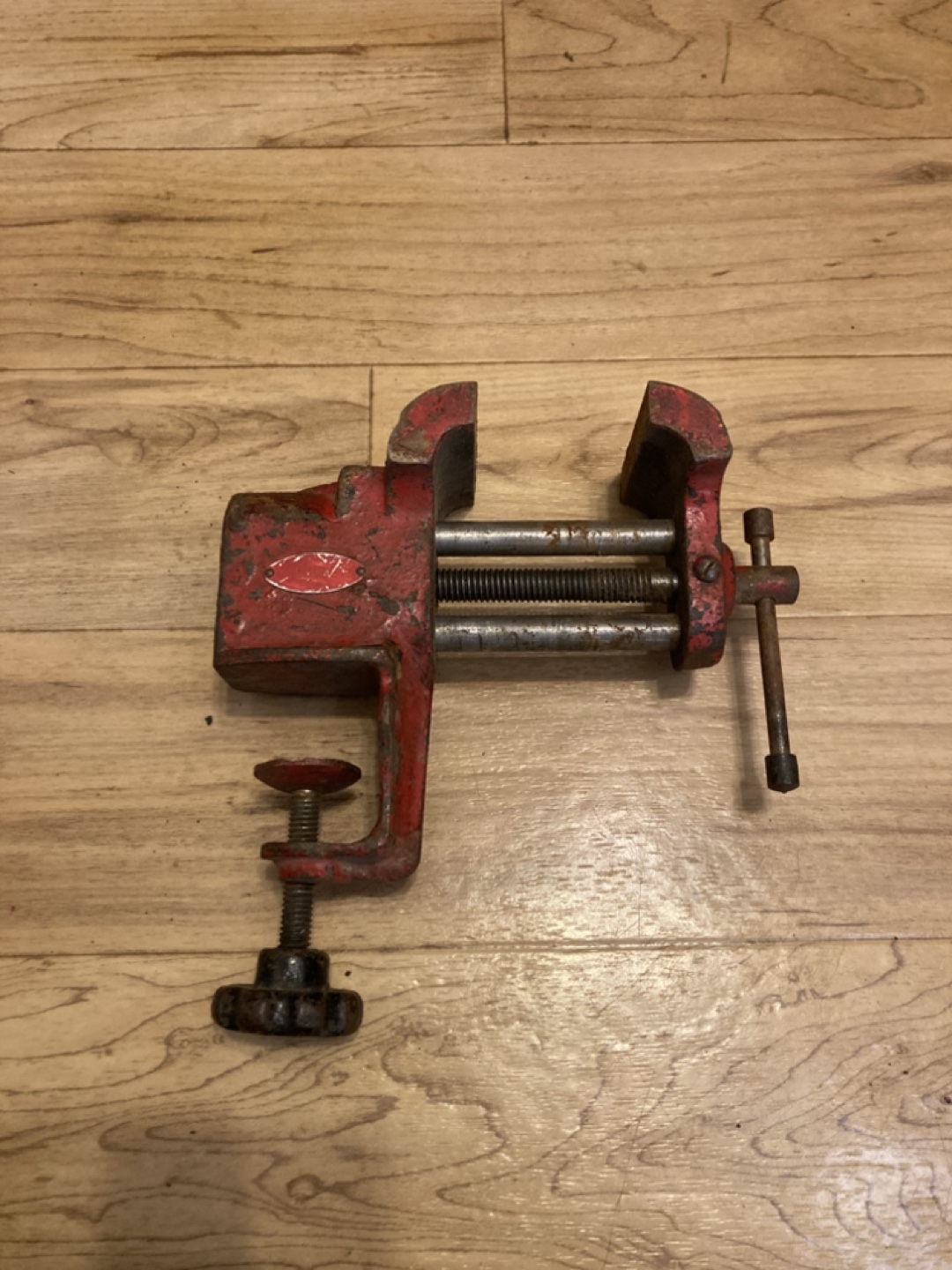 Vintage Red Metal Bench Vise