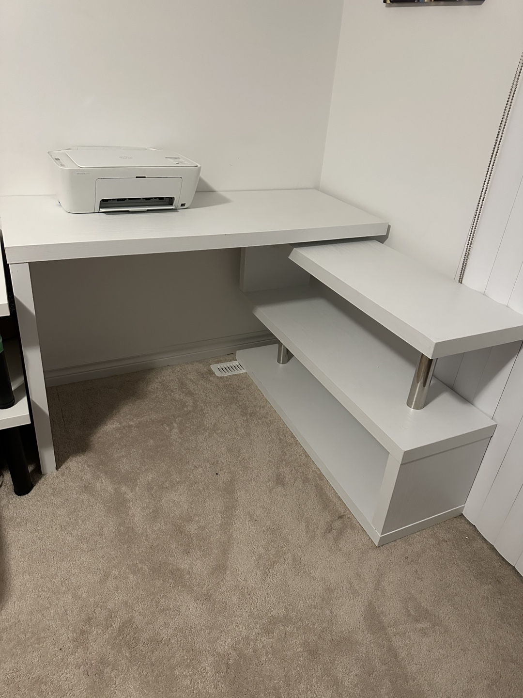 White Reversible Computer Desk with Shelf