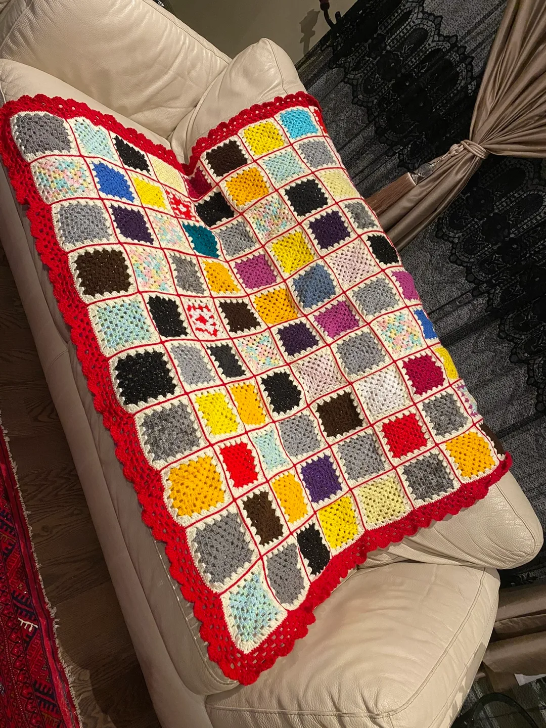 Handmade Granny Square Crochet Throw Blanket image indicator(2)