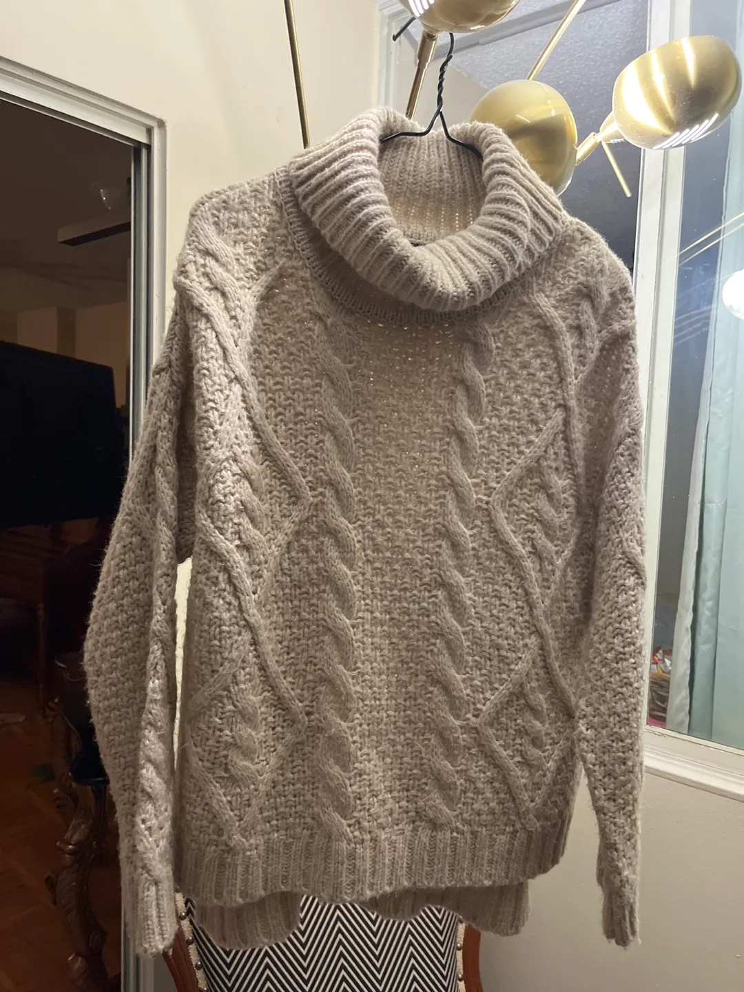 Forever 21 Beige Cable Knit Turtleneck Sweater - Size M image indicator(4)