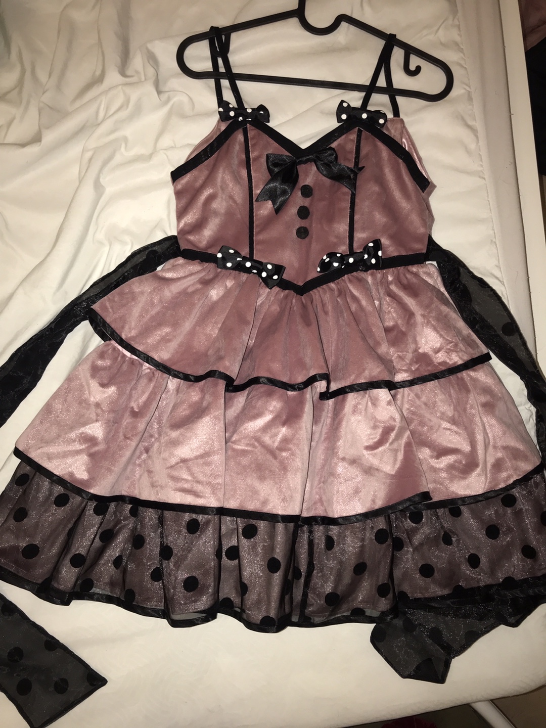 Dusty Rose Velvet Dress with Black Polka Dots