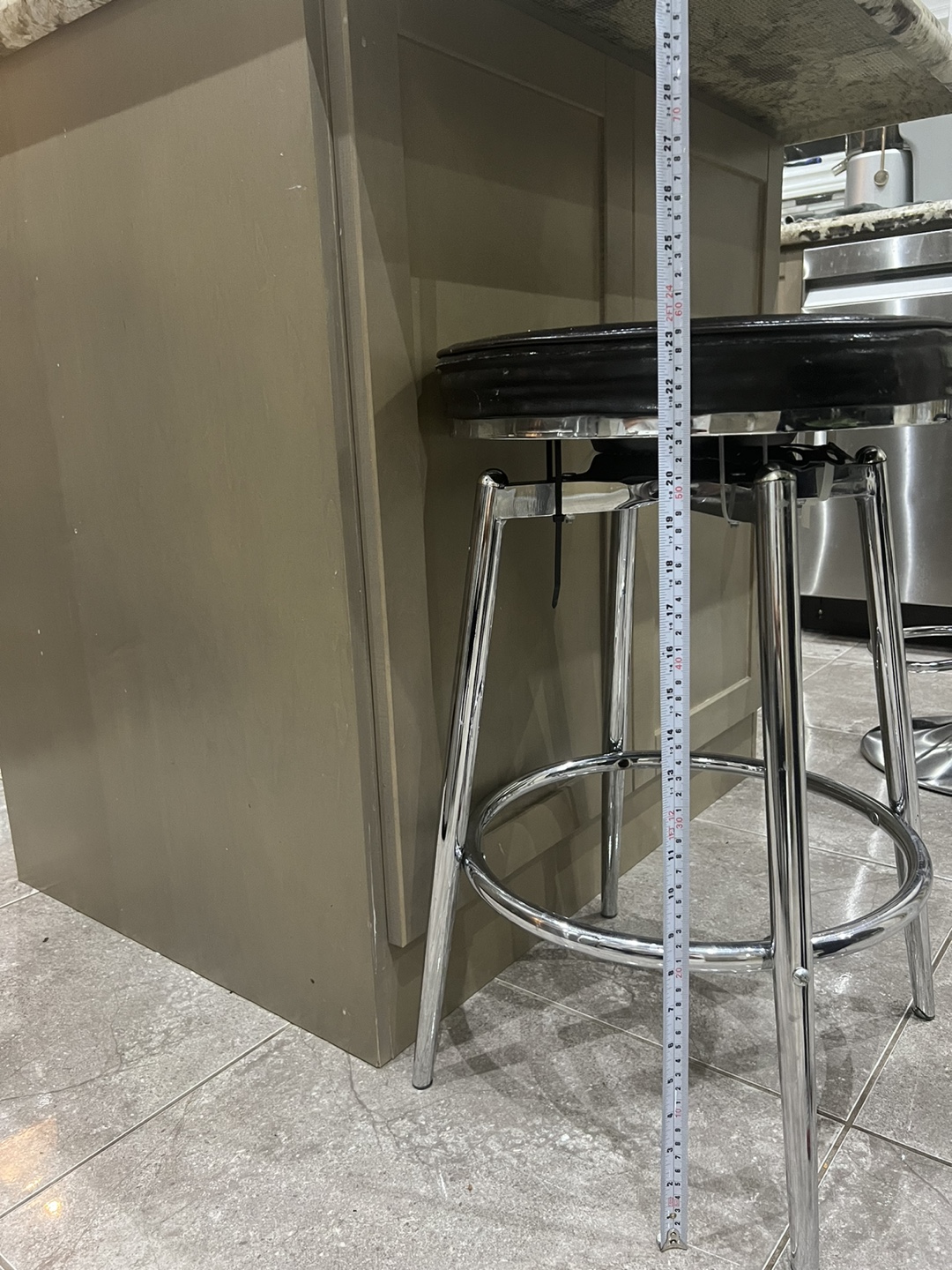 Chrome Kitchen Stool with Black Vinyl Seat - photo 2