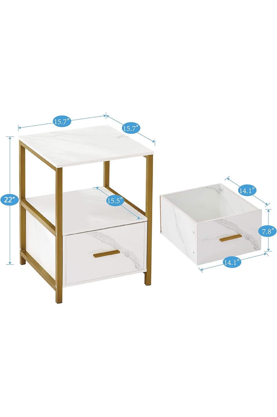 White Marble End Table with Gold Metal Frame - photo 2