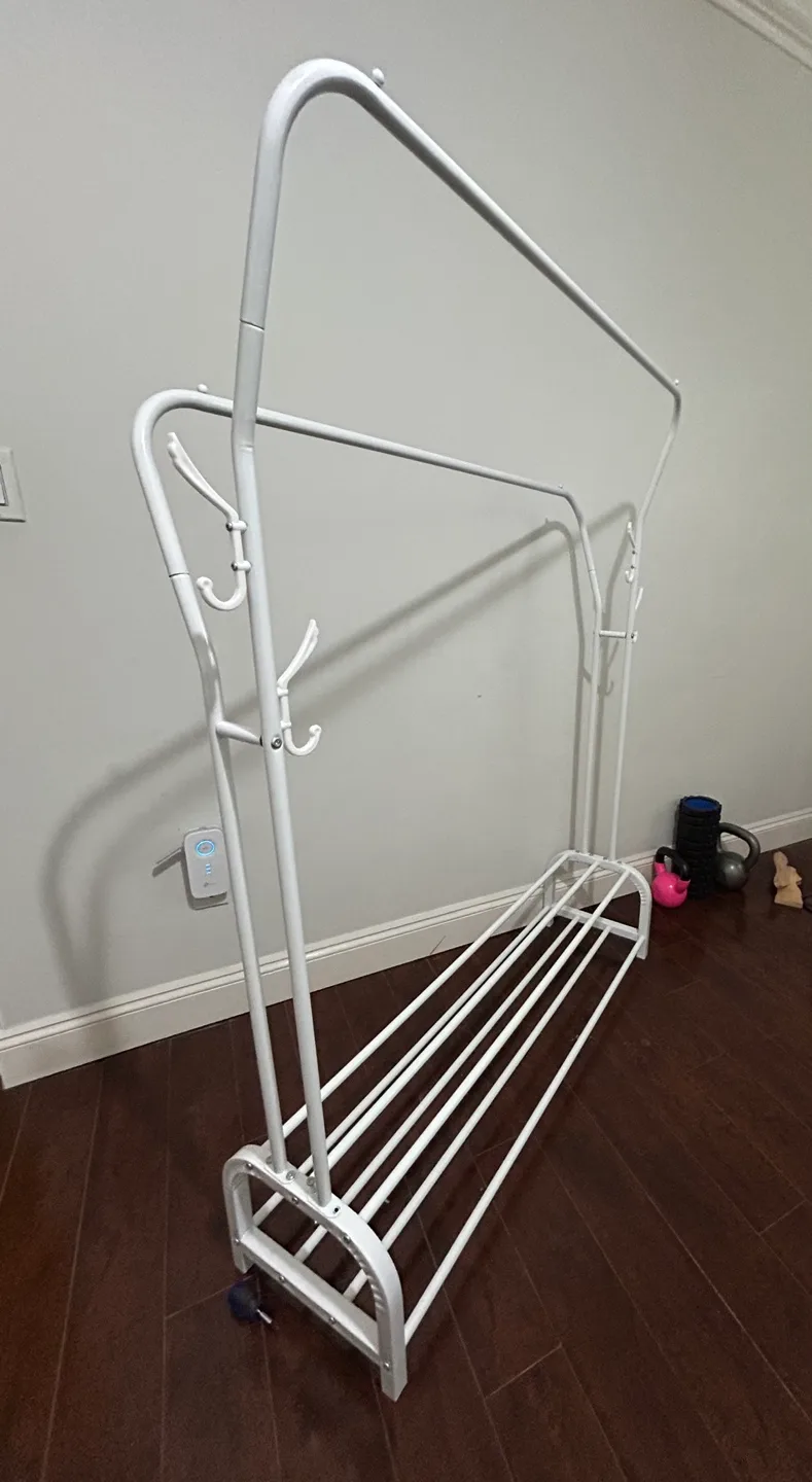 White Metal Clothing Rack with Shoe Shelf image indicator(2)