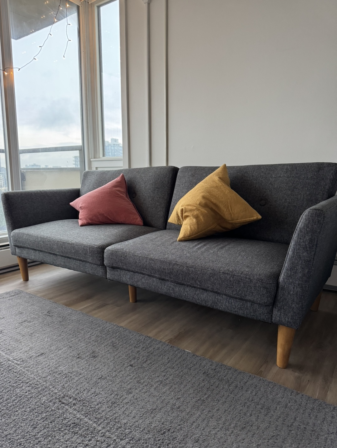 Gray Futon Sofa Bed with Wooden Legs
