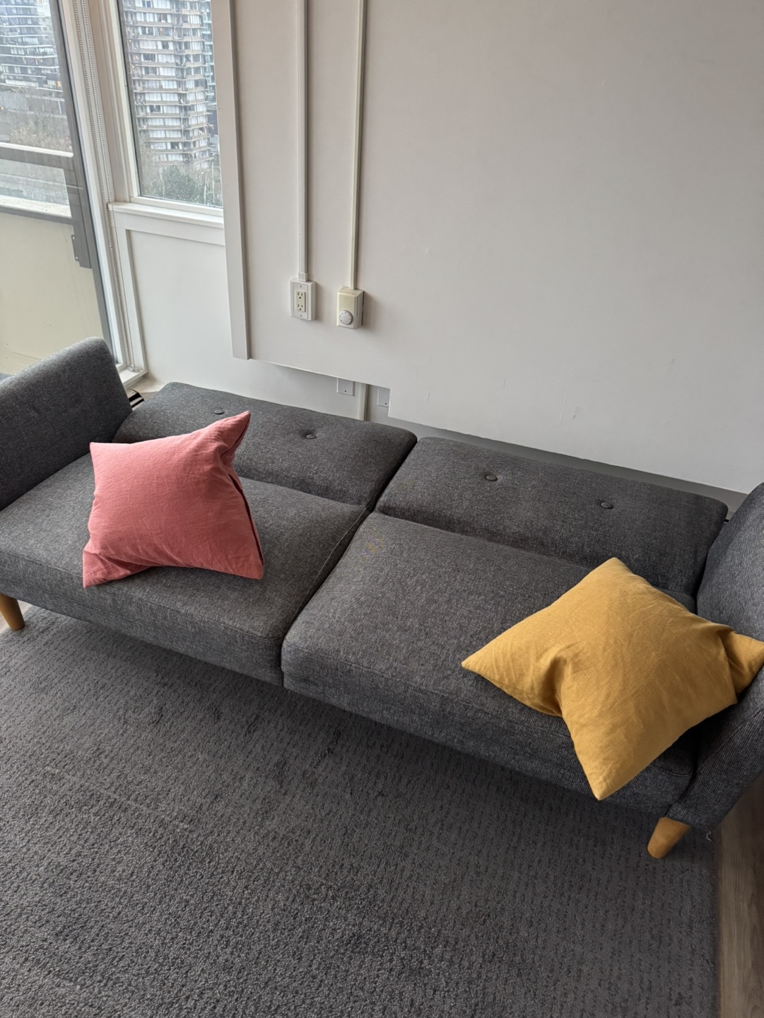 Gray Futon Sofa Bed with Wooden Legs - photo 2