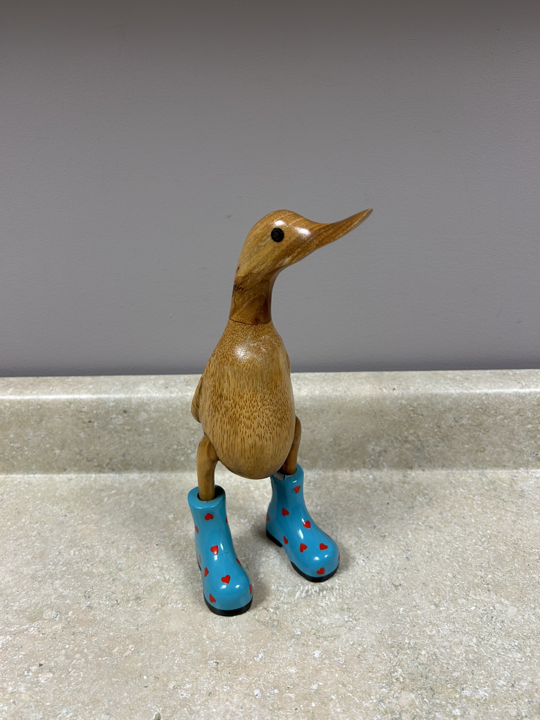Adorable Wooden Duck Figurine in Blue Boots