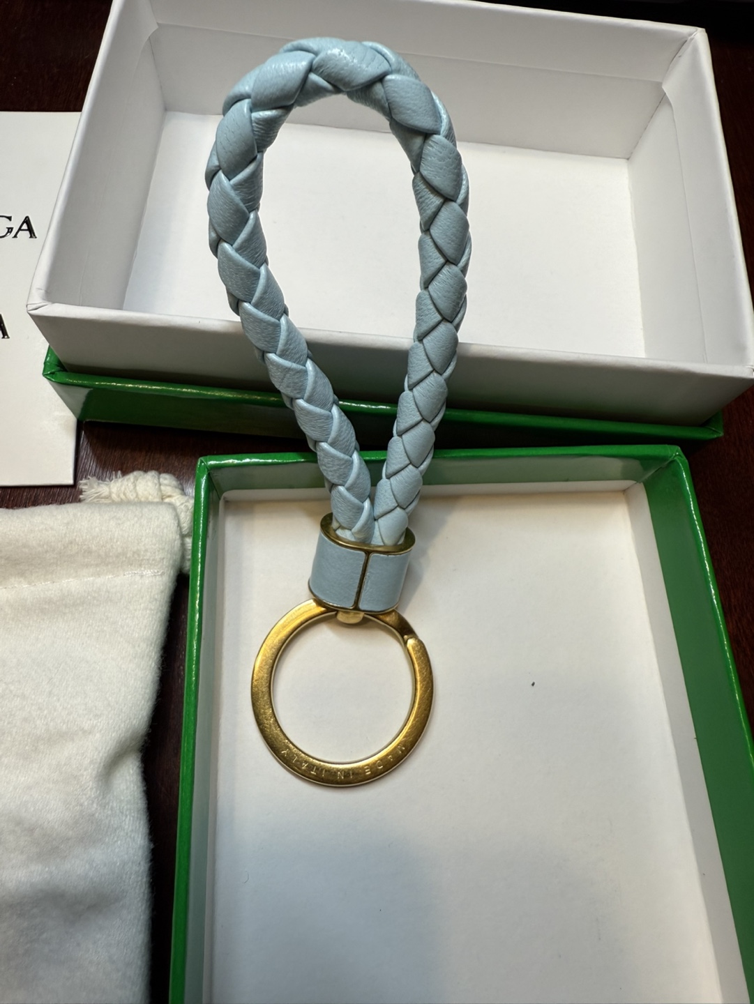 Bottega Veneta Light Blue Leather Keychain - photo 3
