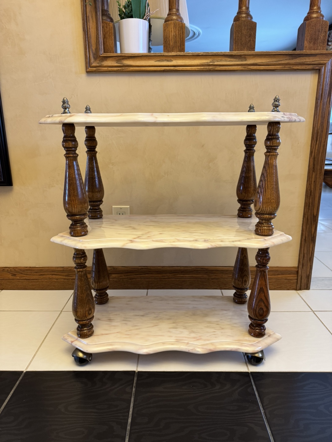 Vintage Marble and Wood Serving Cart