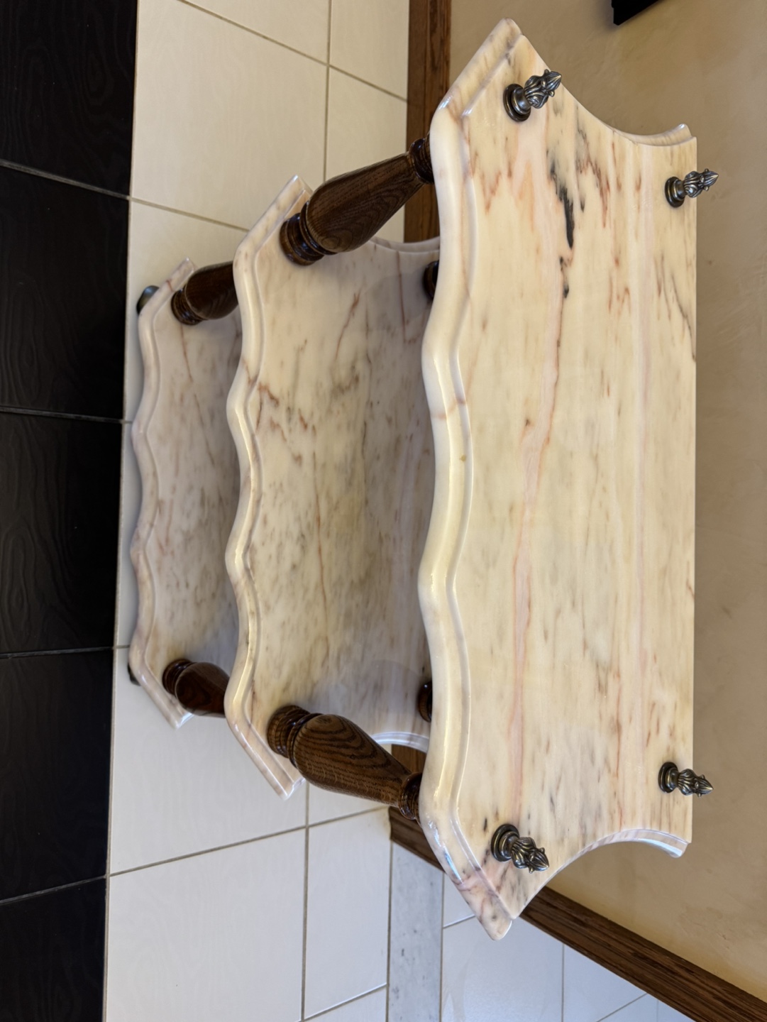 Vintage Marble and Wood Serving Cart - photo 2