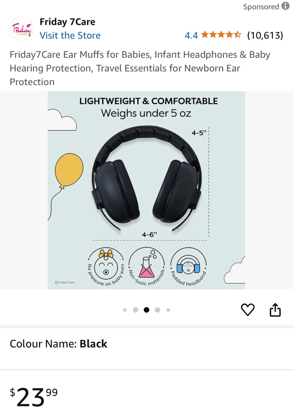 Friday 7Care Baby Earmuffs - Black - photo 4