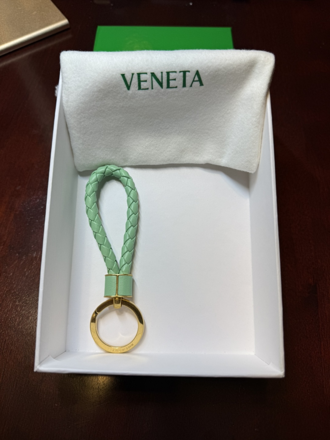 Bottega Veneta Green Leather Keychain