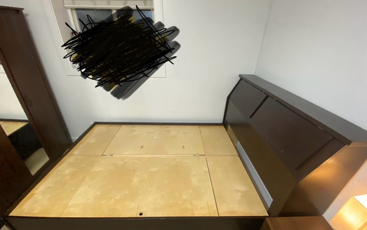 Dark brown double bed frame with headboard and storage - photo 2