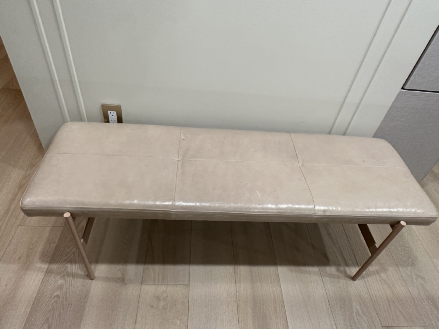 Cream Leather Bench with Blush Pink Legs - photo 4