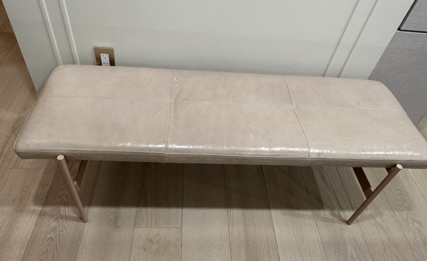 Cream Leather Bench with Blush Pink Legs