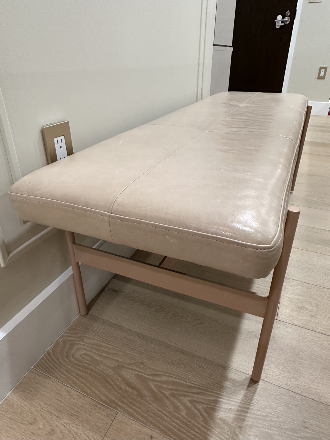 Cream Leather Bench with Blush Pink Legs - photo 3