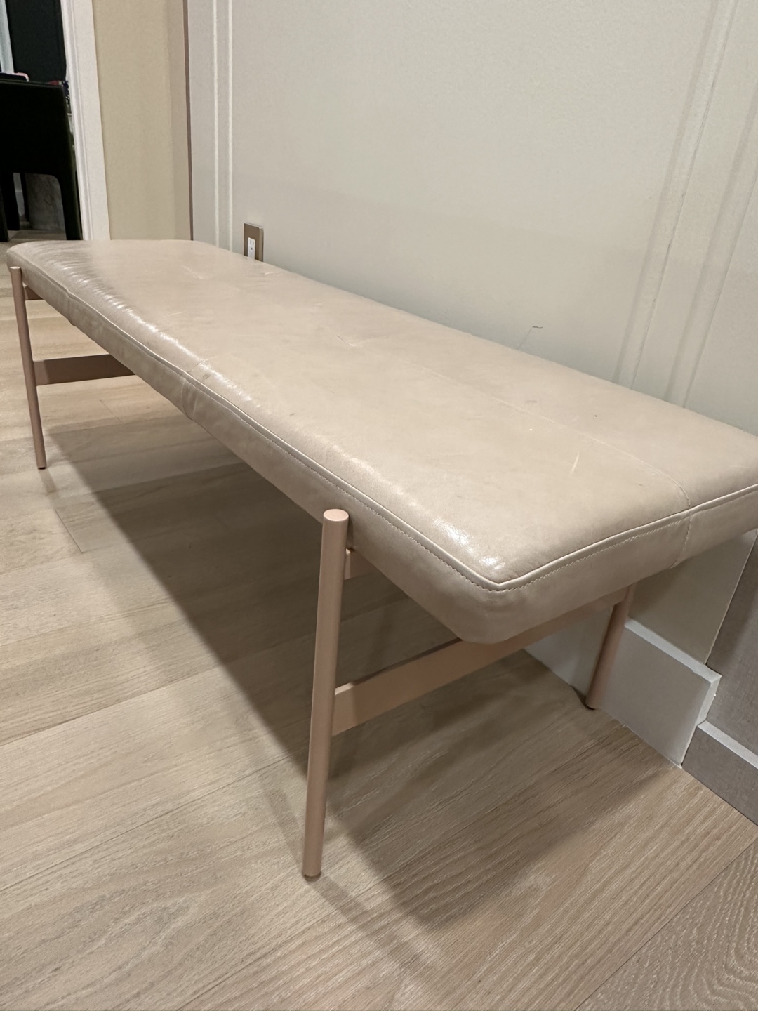 Cream Leather Bench with Blush Pink Legs - photo 2