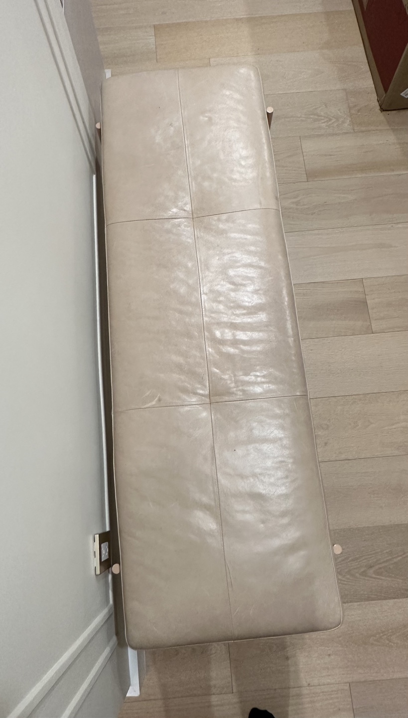 Cream Leather Bench with Blush Pink Legs - photo 5