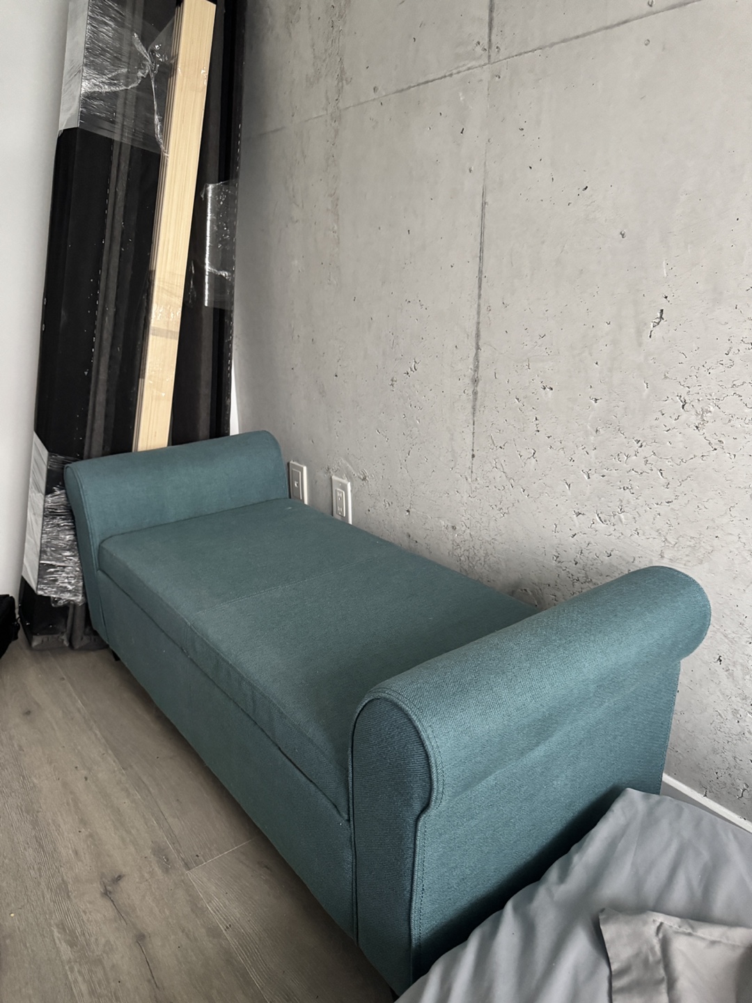 Blue bench with storage