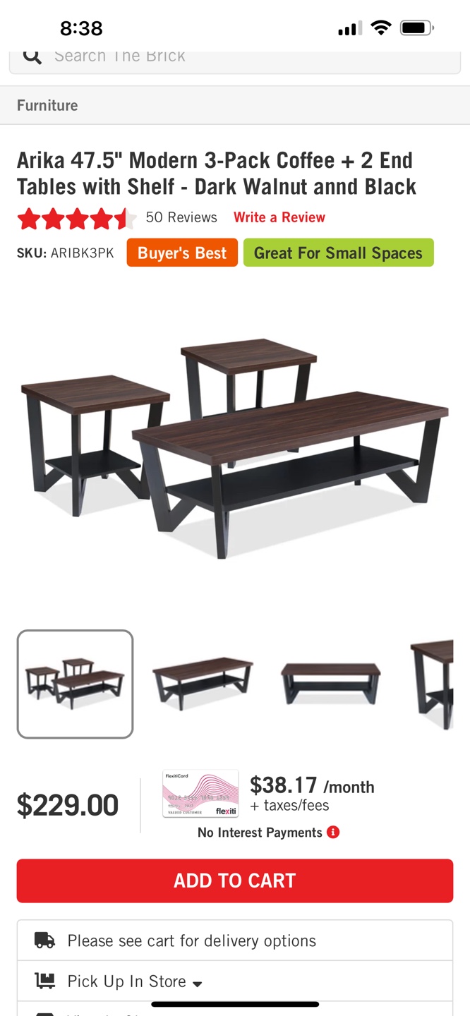 3-Piece Coffee Table Set - Dark Walnut and Black