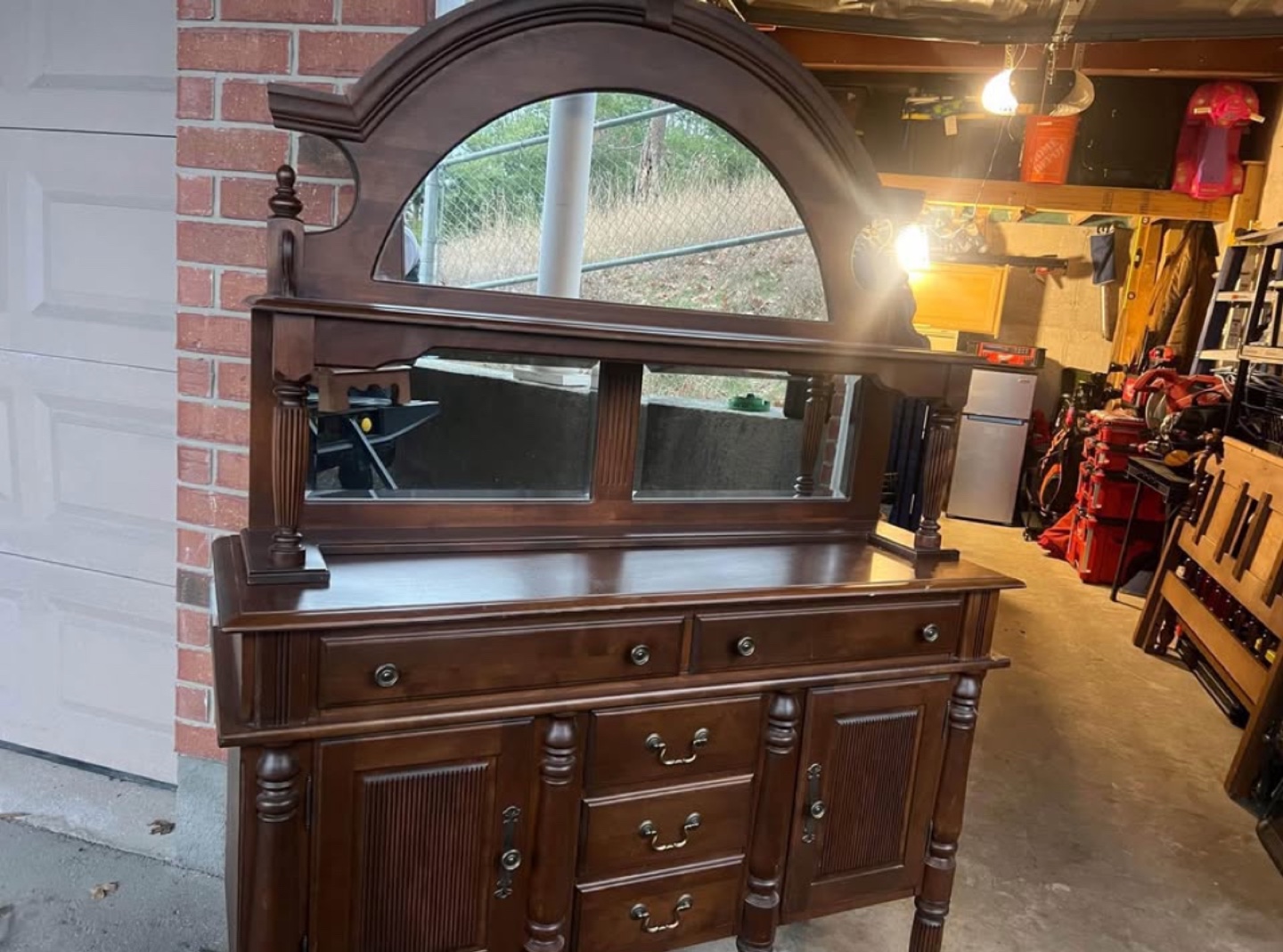 Vintage Wooden Buffet Server with Mirror and Dresser