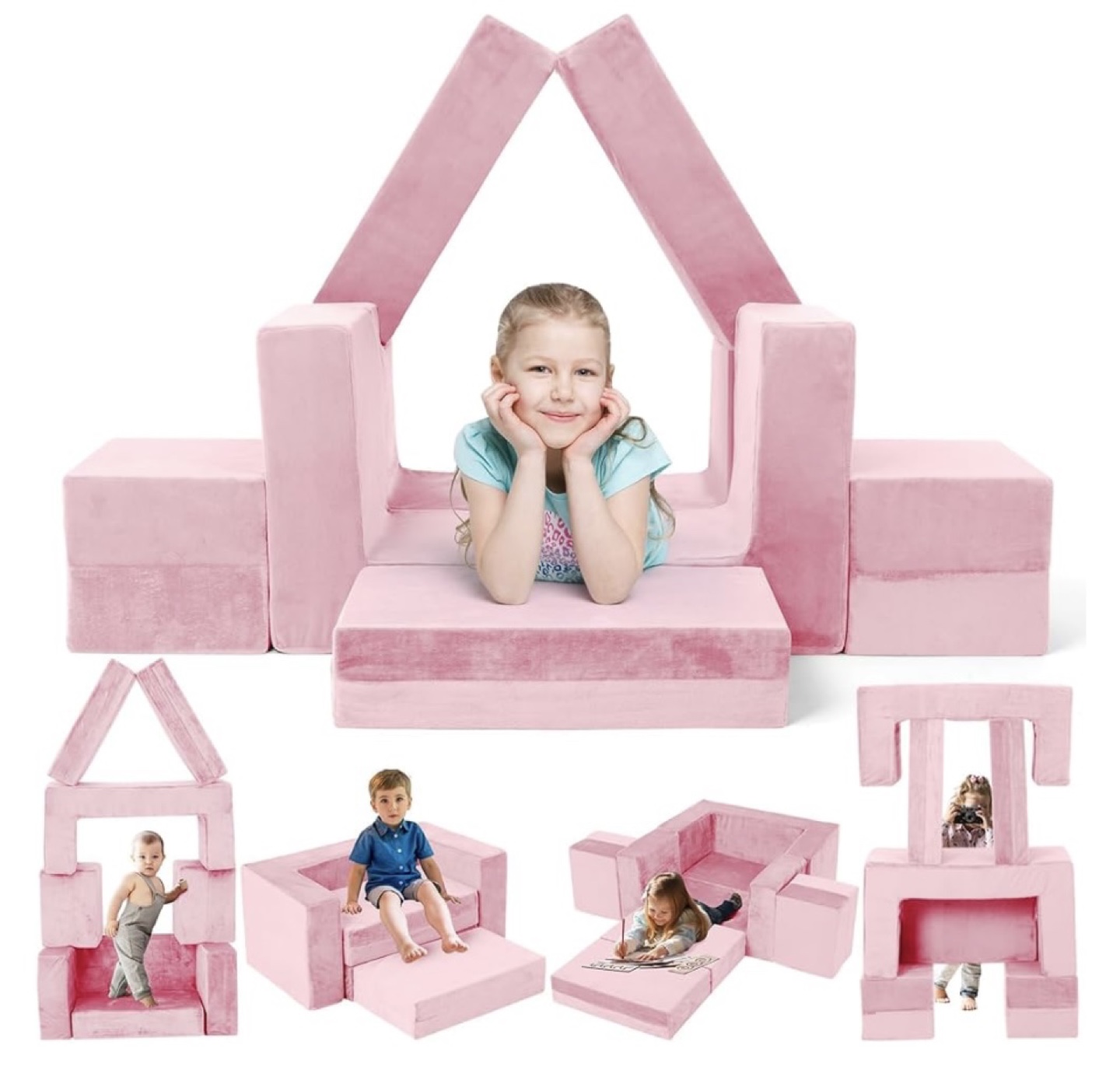 (BRAND NEW) OSYKIU 7-Piece Modular Kids Couch Sofa - Pink