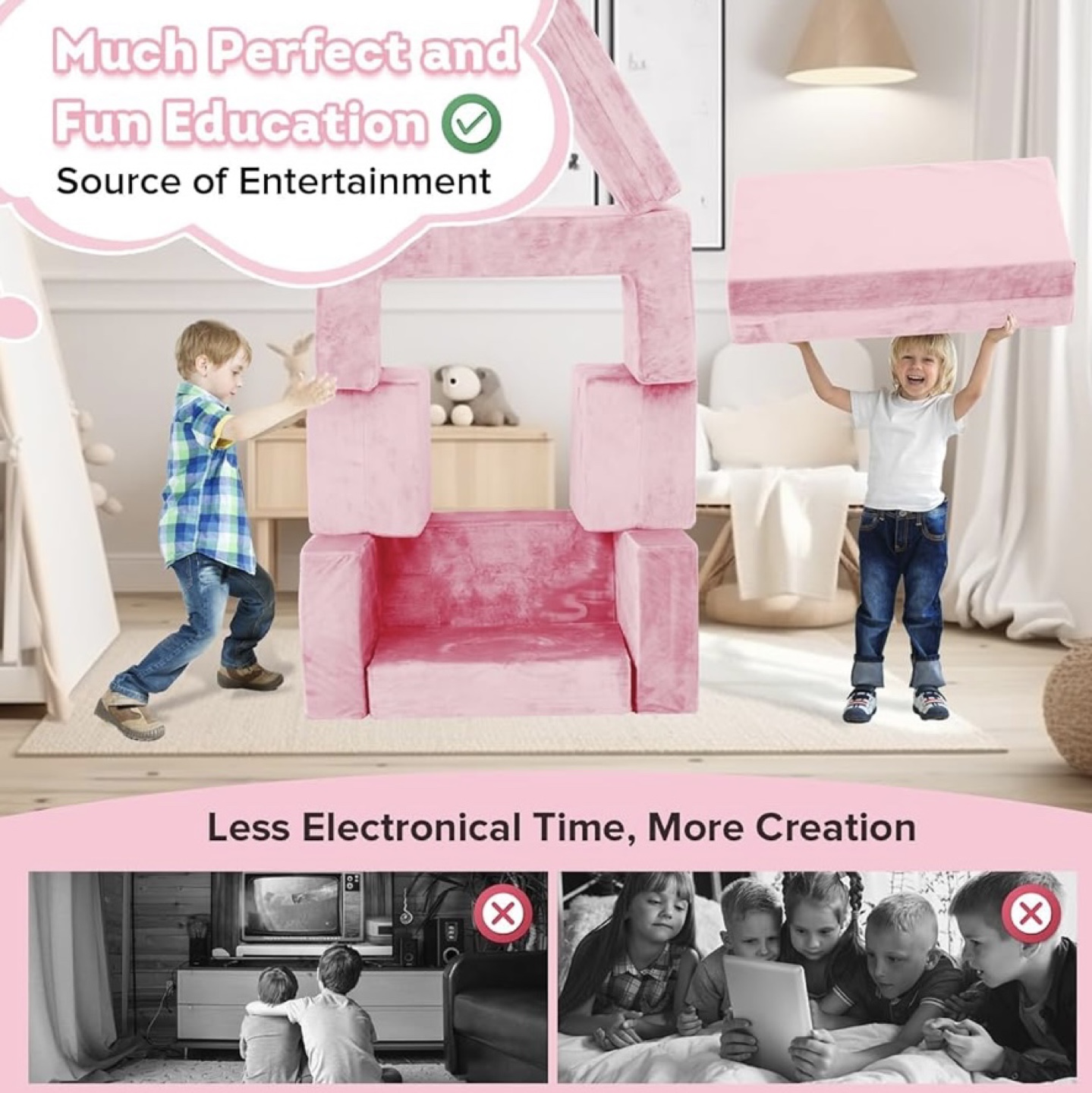 (BRAND NEW) OSYKIU 7-Piece Modular Kids Couch Sofa - Pink - photo 5