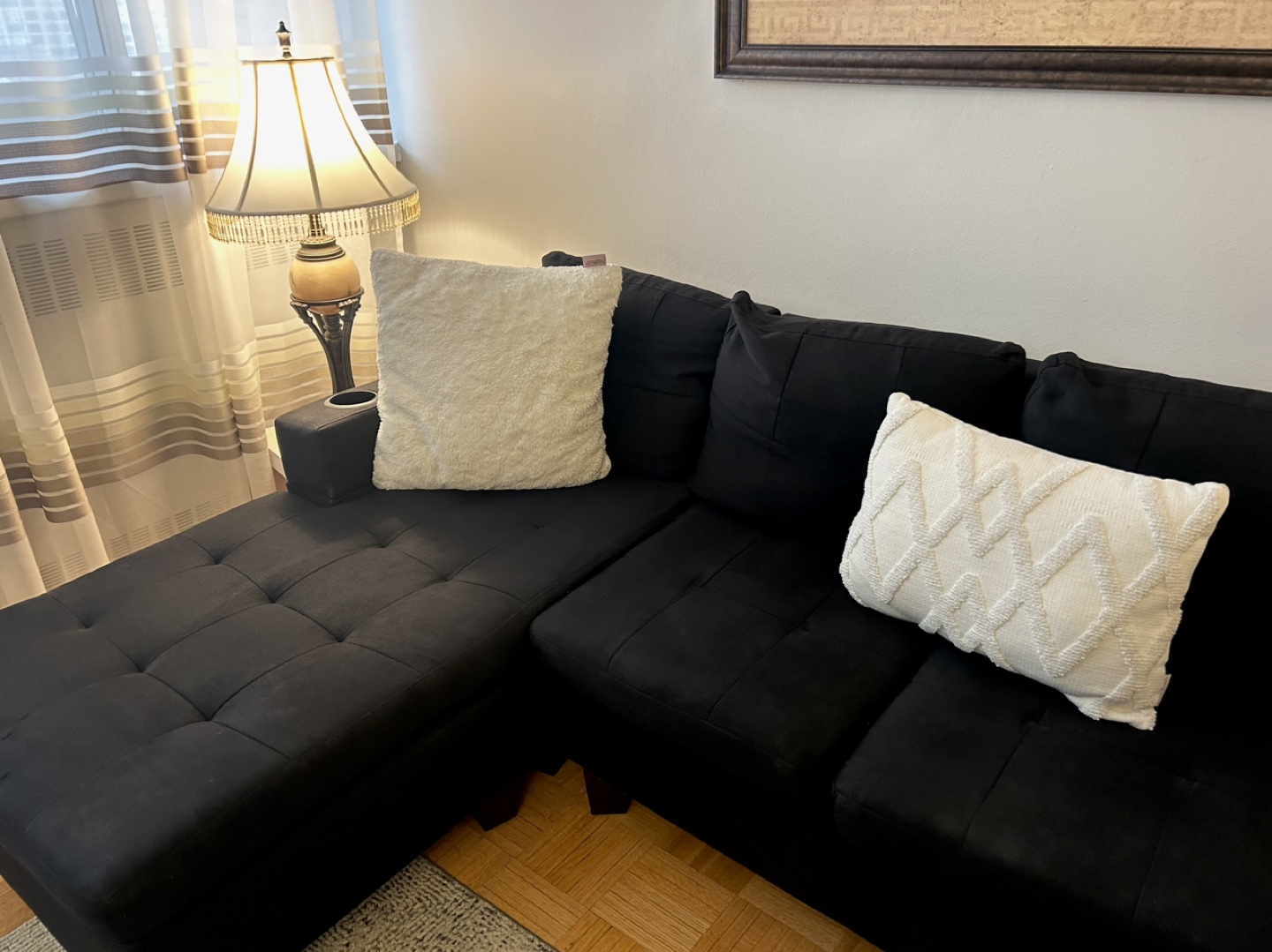 Black L-Shaped Sectional Sofa with Cup Holders - photo 4
