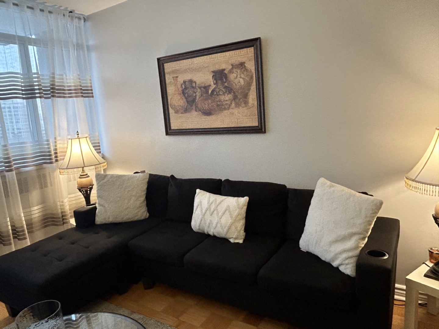 Black L-Shaped Sectional Sofa with Cup Holders - photo 2